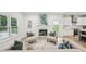 Bright living room featuring a cozy fireplace, neutral furniture, and an open layout with kitchen view at 1347 Midlawn Dr, Decatur, GA 30032