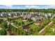 An aerial shot displays a community park with a playground, gardens, and walking paths for residents at 10140 Grandview Sq, Duluth, GA 30097