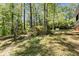 Backyard with mature trees and landscaping provides a private retreat at 2357 Burnt Creek Rd, Decatur, GA 30033