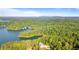 Aerial view of lake homes nestled among trees along a shoreline, promising scenic waterfront living at 7830 Kings Point Dr, Cumming, GA 30041