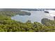 Breathtaking aerial view of an expansive lake surrounded by vibrant green forests offering privacy at 7830 Kings Point Dr, Cumming, GA 30041