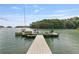 Waterfront property featuring a private dock with covered seating and a boat slip at 7830 Kings Point Dr, Cumming, GA 30041