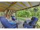 Outdoor seating area with comfortable seating, ceiling fans, and string lights, perfect for relaxation and gatherings at 2337 Elmwood Se Cir, Atlanta, GA 30339