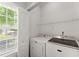 Convenient laundry room with washer, dryer, shelving and natural light at 1237 Park Pass Way, Suwanee, GA 30024