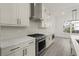 Modern kitchen with white cabinetry, marble countertops, and stainless steel appliances at 673 Soul Aly # 146, Alpharetta, GA 30009