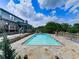 Enjoy a refreshing swim in the backyard pool with a flagstone patio, complemented by lush greenery and mature trees for privacy at 2347 Univeter Rd, Canton, GA 30115