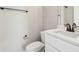 Stylish bathroom with white vanity, sink and toilet at 1095 Tucker Ave # 503, Atlanta, GA 30310