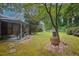 Backyard features a large grassy area, patio and fireplace at 3501 Montreal Way, Tucker, GA 30084