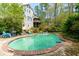 Backyard pool with a red-brick border offers a private, relaxing outdoor space with ample lounge seating at 225 Nacoochee Dr, Woodstock, GA 30188
