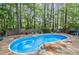 Backyard featuring a kidney shaped pool and stone patio surrounded by mature trees and landscaping at 24 Picketts Mill Pl, Acworth, GA 30101
