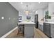 This kitchen features a center island, modern light fixtures, and gray cabinets at 3182 Wakefield Dr, Decatur, GA 30034