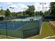 Several fenced tennis courts are lined up with lights and a grassy verge at 201 Hunley Ct, Alpharetta, GA 30005