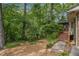 Landscaped backyard featuring a wood staircase that provides access to the home's screened porch at 4111 Mcclatchey Ne Cir, Atlanta, GA 30342