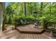 Outdoor deck area with ample seating and a heater surrounded by lush trees and landscaping at 4111 Mcclatchey Ne Cir, Atlanta, GA 30342