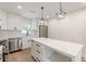 Modern kitchen features stainless appliances, white cabinets, and island with pendant lighting at 525 Rosemont Dr, Decatur, GA 30032