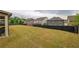 The backyard offers an ample lawn with a wooden fence at 590 Birkdale Dr, Fairburn, GA 30213