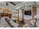 Basement living room with comfortable seating, a TV, and exposed brick pillars at 933 N Highland Ne Ave, Atlanta, GA 30306