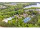 High angle view showing a community with a pool, playground, tennis courts, a lake, a parking lot, and homes at 162 Greenbrier Way, Canton, GA 30114