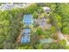 Community tennis courts with parking are seen from above surrounded by trees, ideal for sport and recreation at 162 Greenbrier Way, Canton, GA 30114