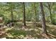 The large backyard is private and wooded at 1390 Barclay Dr, Lawrenceville, GA 30043