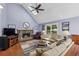 Bright and airy living room featuring a stone fireplace, hardwood floors, high ceilings, and natural light at 1390 Barclay Dr, Lawrenceville, GA 30043