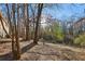 Sloping backyard with mature trees and woods beyond at 409 Katherine Ln, Woodstock, GA 30189