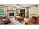 Inviting living room with a stone fireplace, hardwood floors, and a large TV at 190 Ward Rd, Ellenwood, GA 30294