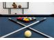 Close-up of a blue pool table with pool balls and cues, promising hours of entertainment at 5260 Long Island Nw Dr, Atlanta, GA 30327