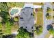 Aerial view of the estate showcasing the expansive roof, pool, and meticulously landscaped grounds at 225 Farmbrooke Ct, Sandy Springs, GA 30350