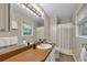 Neutral bathroom featuring a large mirror, ample lighting, and modern fixtures at 2994 Cathy Ann Nw Ct, Acworth, GA 30101