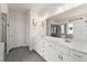 Bright bathroom features double marble vanity and tiled floors at 837 Porches Way, Dacula, GA 30019