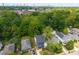 Aerial view of a neighborhood featuring mature trees, rooftops, and the cityscape in the distance at 210 Locust Ne St, Atlanta, GA 30317