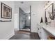 Modern bathroom featuring a walk-in shower, sleek vanity, and contemporary design elements at 210 Locust Ne St, Atlanta, GA 30317