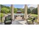 Covered porch with views of the pool, spa, and outdoor seating areas at 5010 Heardmont Trace Rd, Cumming, GA 30028