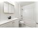 Updated bathroom featuring modern fixtures, subway tile shower, and a stylish vanity with ample storage space at 1111 Clairemont Ave # J6, Decatur, GA 30030