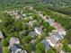 Aerial view of the lush neighborhood with mature trees and winding streets at 215 Scott Xing, Roswell, GA 30076