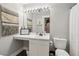 Well-lit bathroom featuring a vanity with a sink, and a mirror with decorative accents at 3618 Berkeley Ct # Iv-A, Duluth, GA 30096