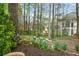 View of the backyard with trees, flowers, and landscape at 7010 Beloit Pl, Roswell, GA 30075