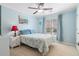 Comfortable bedroom features blue walls and a ceiling fan at 7010 Beloit Pl, Roswell, GA 30075