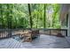 Outdoor seating area overlooking a tranquil wooded area is perfect for relaxation and entertaining at 111 John Christopher Dr, Alpharetta, GA 30009
