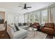 Comfortable living room featuring plush seating, a ceiling fan, and lots of natural light at 243 Retreat Ln, Canton, GA 30114