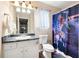 Cute bathroom with updated fixtures and a unique shower curtain at 174 Cannon Pl, Dallas, GA 30157