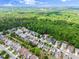 An aerial view shows neighborhood homes in a mature community with ample green space at 3940 Village Estates Ct, Cumming, GA 30040