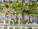 Aerial view of homes featuring well-maintained lawns and landscaping, showcasing a peaceful residential neighborhood at 3940 Village Estates Ct, Cumming, GA 30040