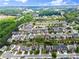 An aerial view shows a well-planned neighborhood featuring mature trees and sidewalks at 3940 Village Estates Ct, Cumming, GA 30040