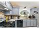 Modern kitchen showcasing granite counters, stainless steel appliances, and light grey cabinetry at 1010 Augusta Woods Dr, Douglasville, GA 30134