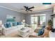 Bright, staged living room with neutral walls, white sofa with blue cushions, and wicker chairs at 2240 E Lake Ne Dr, Conyers, GA 30012