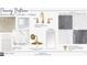 Luxurious primary bathroom with aged brass fixtures, white oak cabinetry, and caramel bianco marble countertop at 11821 Serenbe Ln, Chattahoochee Hills, GA 30268