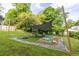Backyard play area with a sun shade, picnic table, and play structures offering a fun outdoor space at 991 Columbia Dr, Decatur, GA 30030
