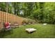 Backyard with manicured lawn, wooden fence, and lounge seating at 1143 Brookhaven North Cir, Brookhaven, GA 30319